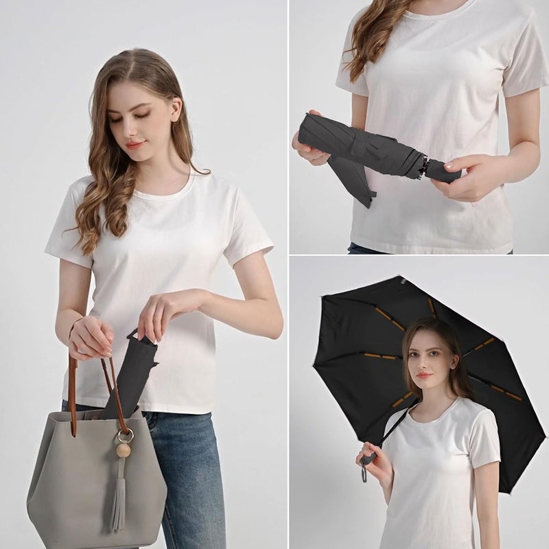 BAODINI Small UV Protection Travel Umbrella Compact for Rain and Sun UPF 50+ Windproof Portable 42 inch Umbrella for Women and Men - Image 3